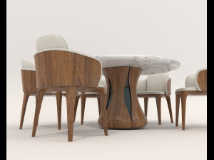 Contemporary Style Dining Table and Chairs 2 3D 모델