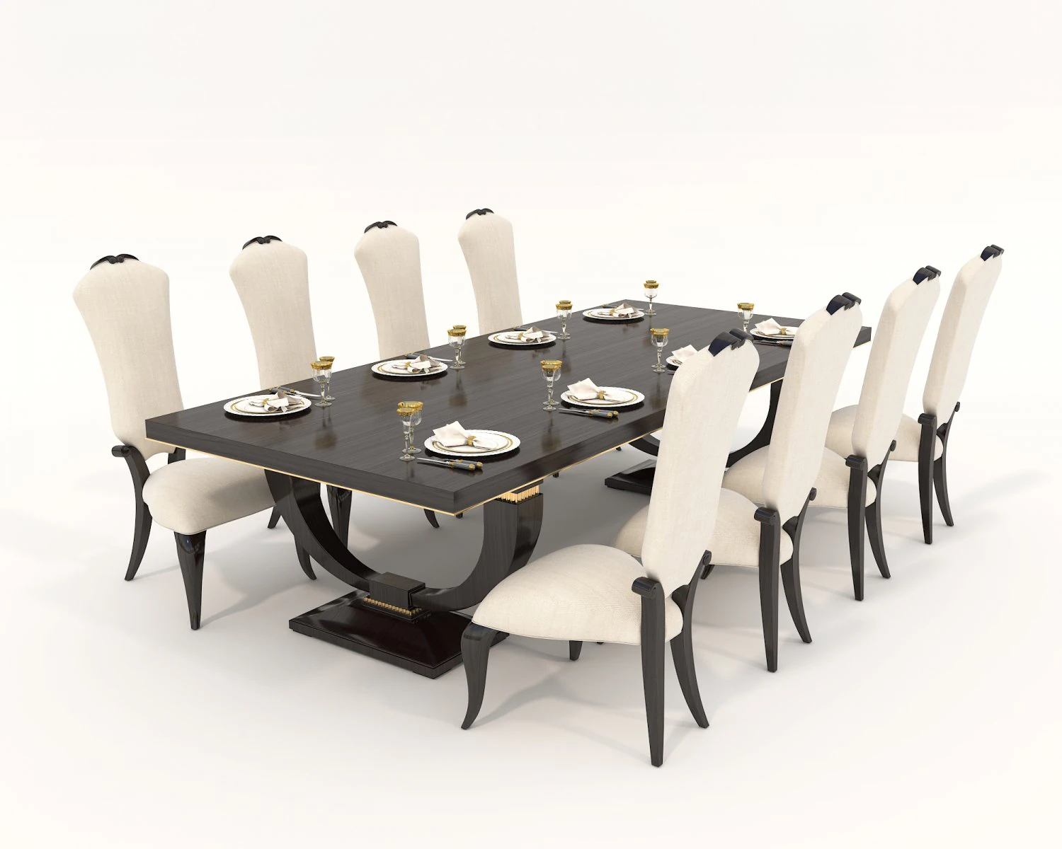 European Style Dining Table and Chairs 14 3D Model .c4d .max .obj .3ds .fbx .stl .blend