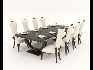 European Style Dining Table and Chairs 14 3D Model