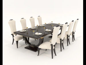 유럽식 식탁과 의자 14 3D 모델