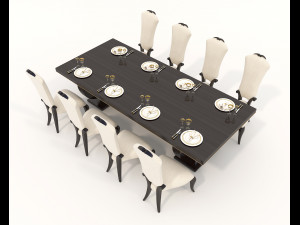 European Style Dining Table and Chairs 14 Model 3D