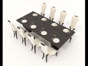 European Style Dining Table and Chairs 14 3D Model