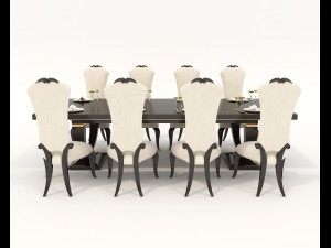 European Style Dining Table and Chairs 14 Model 3D