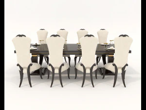 European Style Dining Table and Chairs 14 3D Model