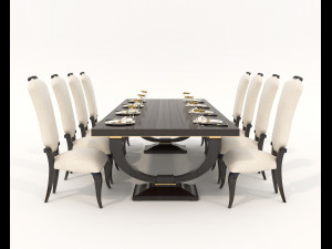 European Style Dining Table and Chairs 14 Model 3D