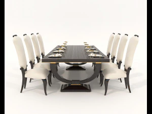 European Style Dining Table and Chairs 14 3D Model