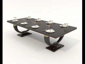 European Style Dining Table and Chairs 14 3D Model