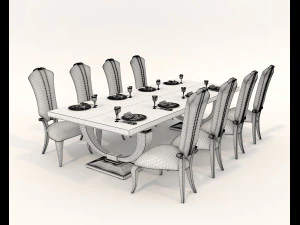 European Style Dining Table and Chairs 14 3D Model