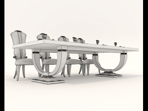 European Style Dining Table and Chairs 14 Model 3D