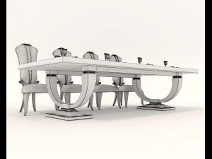 European Style Dining Table and Chairs 14 3D Model