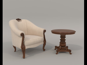 Classic Coffee Table and Armchairs 9 3D Model