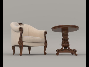 Classic Coffee Table and Armchairs 9 Modello 3D