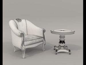 Classic Coffee Table and Armchairs 9 Modello 3D