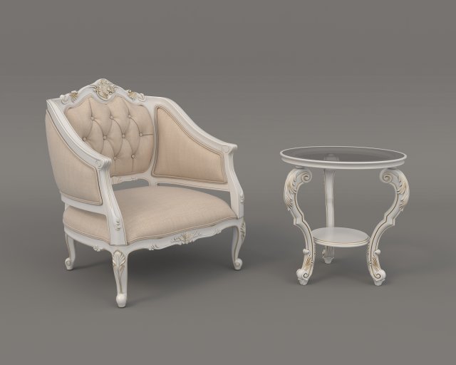 Classic Coffee Table and Armchairs 10 3D Model .c4d .max .obj .3ds .fbx .stl .blend 