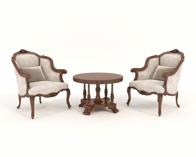 Classic Coffee Table and Armchairs 11 3D Модель .c4d .max .obj .3ds .fbx .stl .blend 