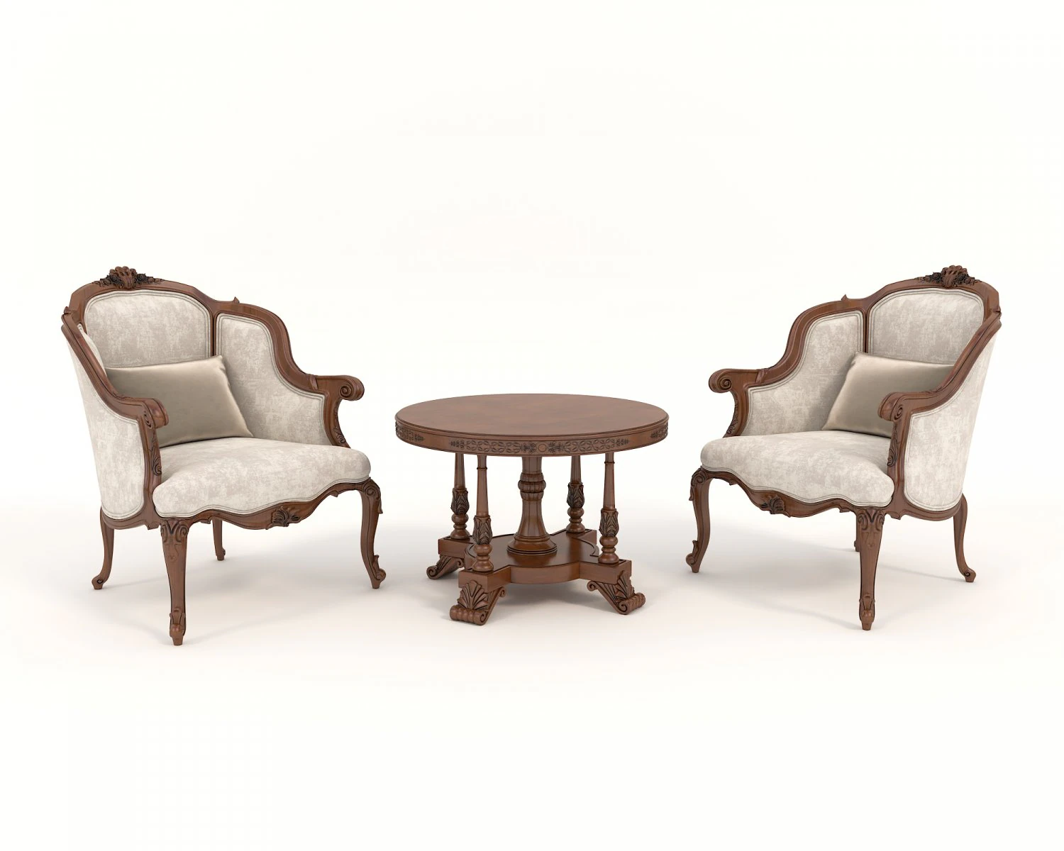 Classic Coffee Table and Armchairs 11 3D Model .c4d .max .obj .3ds .fbx .stl .blend 