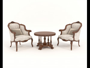 Classic Coffee Table and Armchairs 11 3D Model
