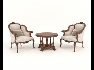 Classic Coffee Table and Armchairs 11 3D 모델