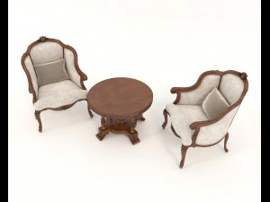 Classic Coffee Table and Armchairs 11 3D Model
