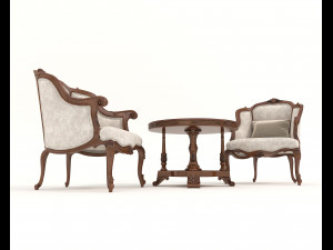 Classic Coffee Table and Armchairs 11 3D Модель