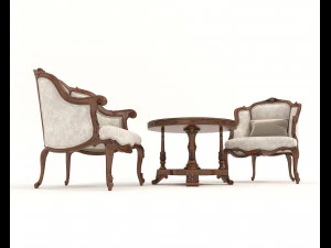 Classic Coffee Table and Armchairs 11 3D Model