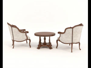 Classic Coffee Table and Armchairs 11 3D Model