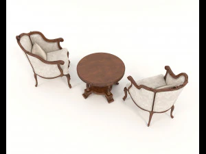 Classic Coffee Table and Armchairs 11 3D Model