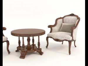 Classic Coffee Table and Armchairs 11 3D Model