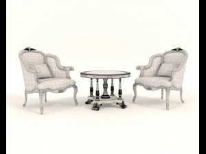 Classic Coffee Table and Armchairs 11 3D Model