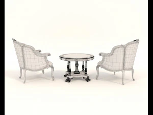 Classic Coffee Table and Armchairs 11 3D Model