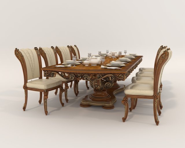Classic Dining Table and Chairs 17 3D Model in Set 3DExport