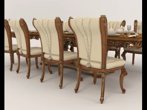Classic Dining Table and Chairs 17 3D Model