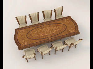 Classic Dining Table and Chairs 17 3D Model