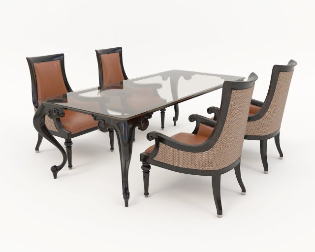 European Style Dining Table and Chairs 15 3D मॉडल .c4d .max .obj .3ds .fbx .stl .blend 