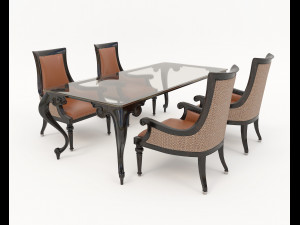 European Style Dining Table and Chairs 15 3D Model
