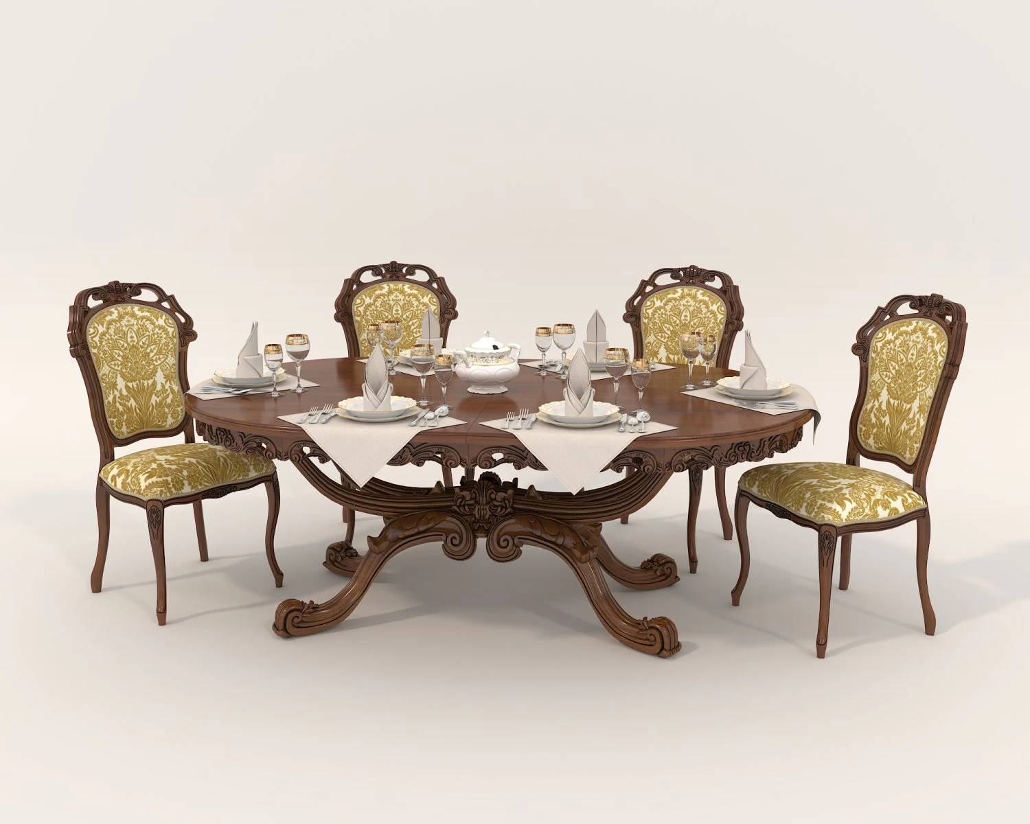 Mesa y sillas de comedor cl&aacute;sicas 18 Modelo 3D .c4d .max .obj .3ds .fbx .stl .blend 