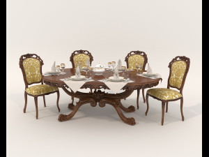Classic Dining Table and Chairs 18 3D 모델