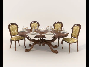 Mesa de jantar e cadeiras cl&aacute;ssicas 18 Modelo 3D