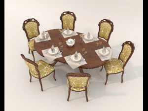 Mesa y sillas de comedor cl&aacute;sicas 18 Modelo 3D