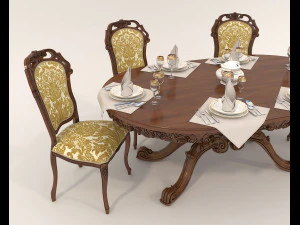 Mesa y sillas de comedor cl&aacute;sicas 18 Modelo 3D