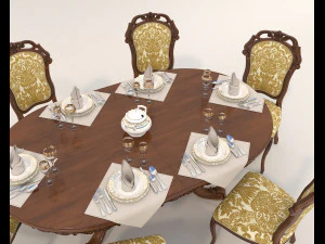 Mesa y sillas de comedor cl&aacute;sicas 18 Modelo 3D