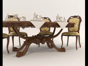 Mesa y sillas de comedor cl&aacute;sicas 18 Modelo 3D
