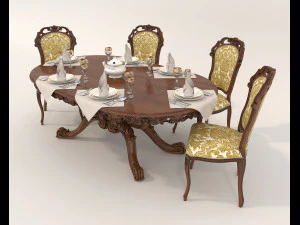 Mesa y sillas de comedor cl&aacute;sicas 18 Modelo 3D