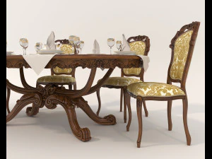 Mesa y sillas de comedor cl&aacute;sicas 18 Modelo 3D