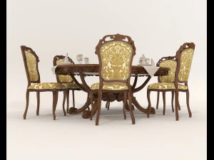 Mesa y sillas de comedor cl&aacute;sicas 18 Modelo 3D