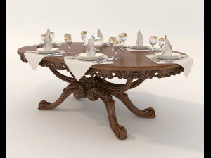 Mesa y sillas de comedor cl&aacute;sicas 18 Modelo 3D