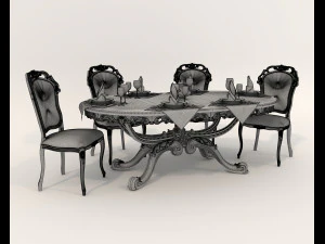 Mesa y sillas de comedor cl&aacute;sicas 18 Modelo 3D