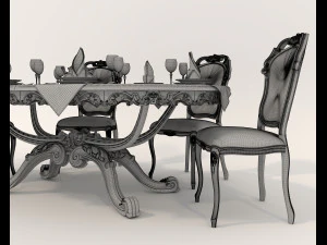 Mesa y sillas de comedor cl&aacute;sicas 18 Modelo 3D