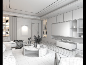 Modern Living Room Scene Modelo 3D