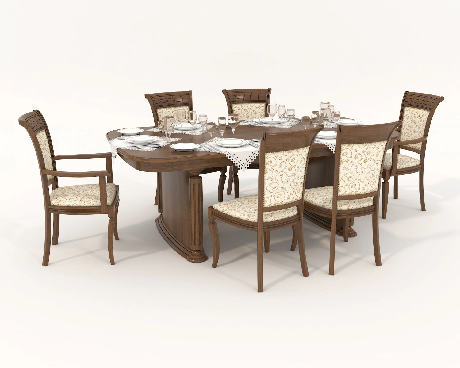 Restaurant Dining Table and Chairs 3D Model .c4d .max .obj .3ds .fbx .stl .blend